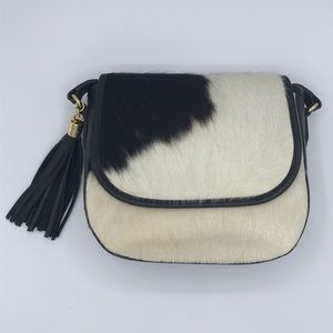GiGi Black and White Calfhair Kelly Saddle Bag